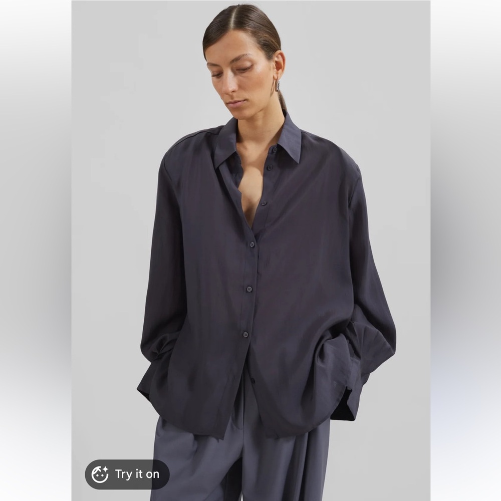 The Frankie shop Zoula padded charcoal shirt lightweight fluid fabric Large